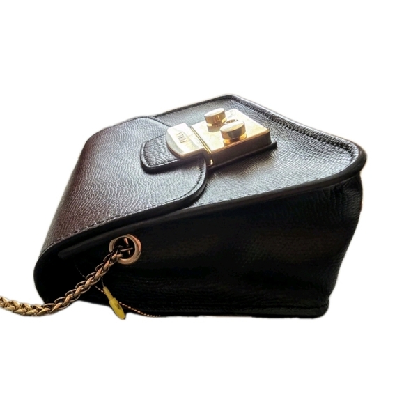Furla Black Leather Crossbody Bag with Gold Chain, Key, And Authenticity Cards - Picture 5 of 8
